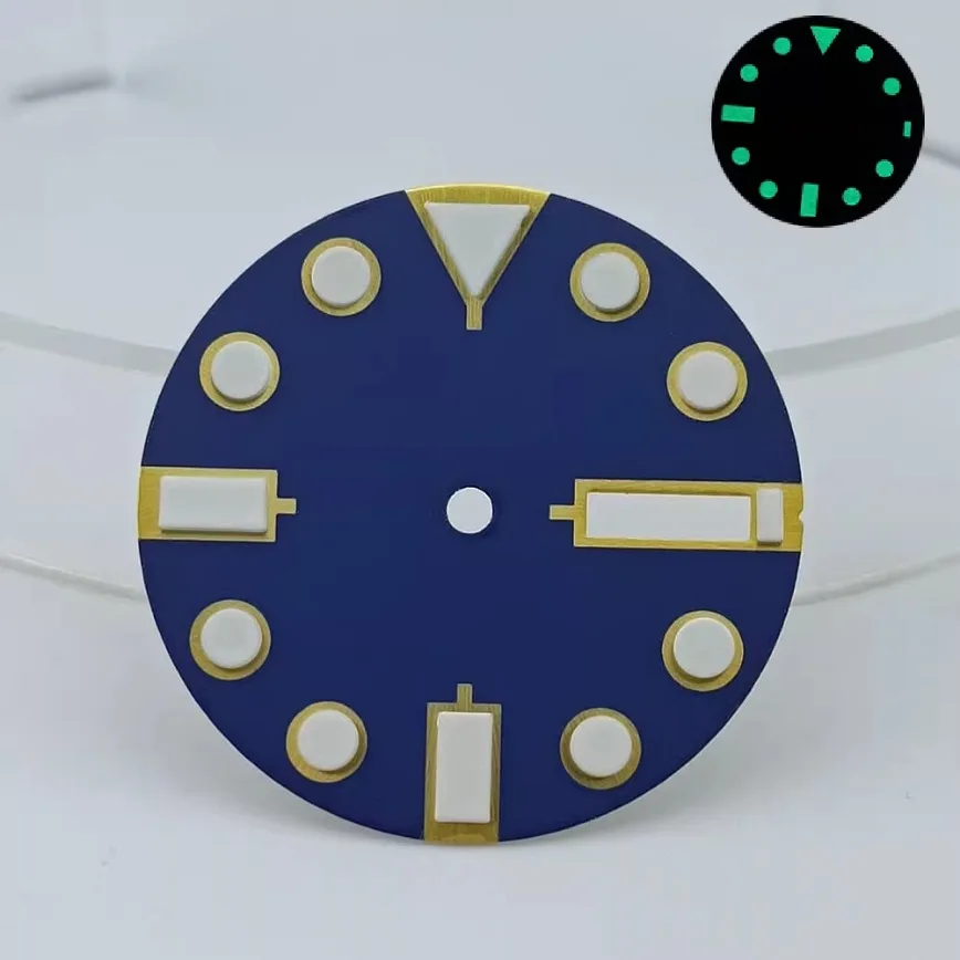 NH36หน้าปัดสีขาวน้ำเงินดำ28.5มม. หน้าปัดไม่มีโลโก้สีเขียวเรืองแสงสำหรับชิ้นส่วนนาฬิกาเคลื่อนไหว NH36