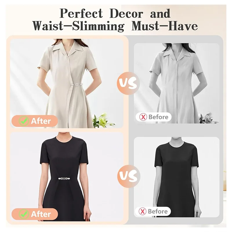 ABRT-Per eleganti clip per cincher in vita in 4 pezzi da donna, clip per abito sul retro e maglione in oro e argento