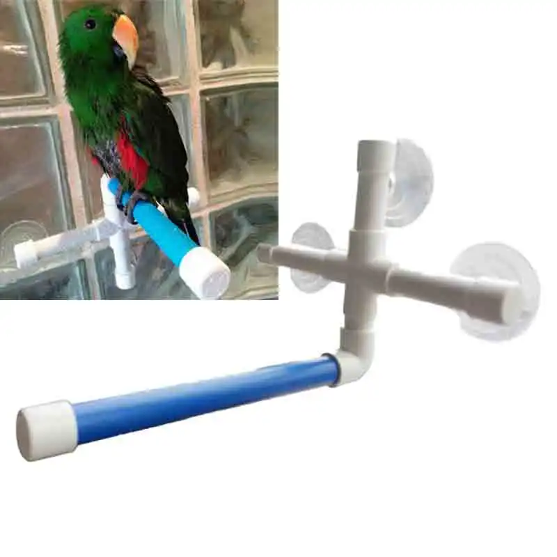 Suction Cups Pet Birds Parrots Bathing Shower Standing Platform Bar Dual Stick Paw Grinding Bracket Station Interesting Perches