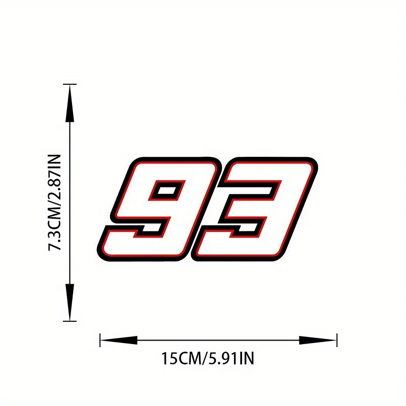 White Number 93 Sticker 1PC Waterproof Vinyl Decal Matte Cartoon Digit Graphic Laptop Helmet Motorcycle Tool Box Decor