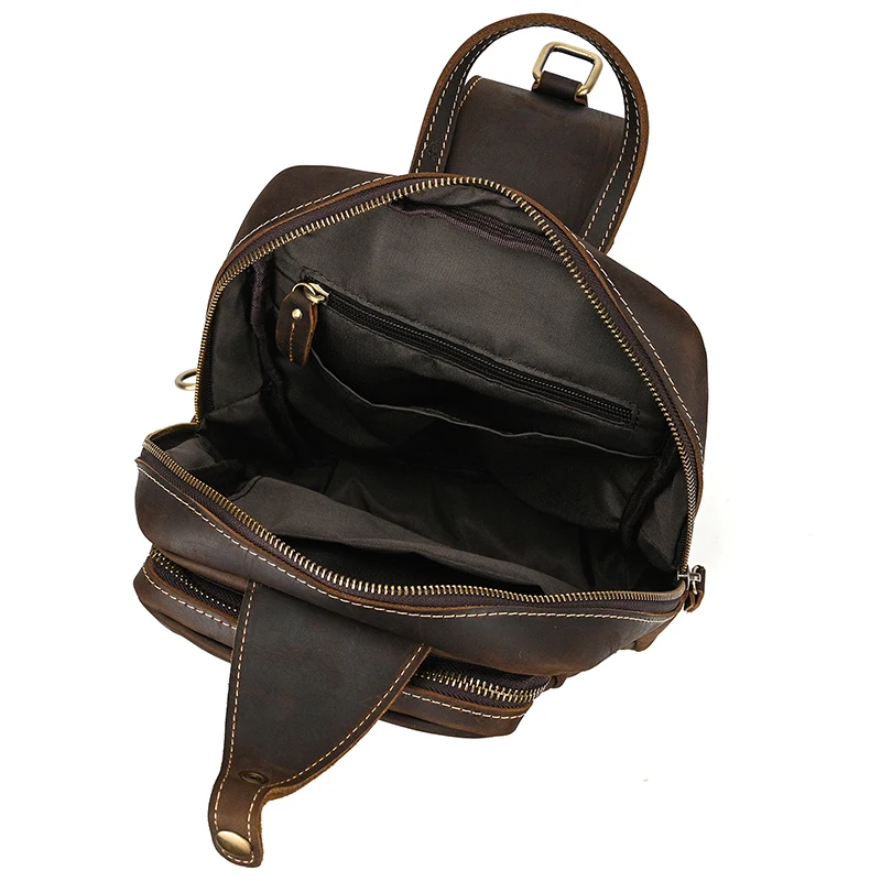 Large Capacity Leather Chest Bag Crossbody Bagpack For Man Sling Bag Vintage Fashion Unique Designer Chest Pack Shoulder Bag