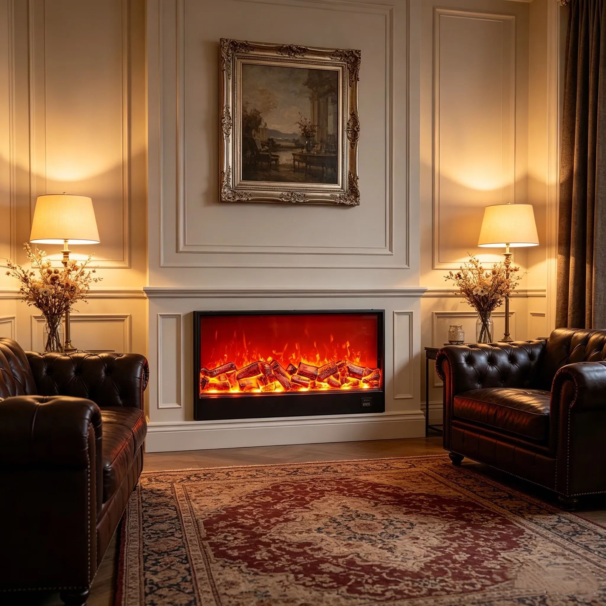 Modern Luxury Built-In Electric Fireplace Indoor Stove With Simulated Multi-colored Flames Suitable For Apartments And Hotels