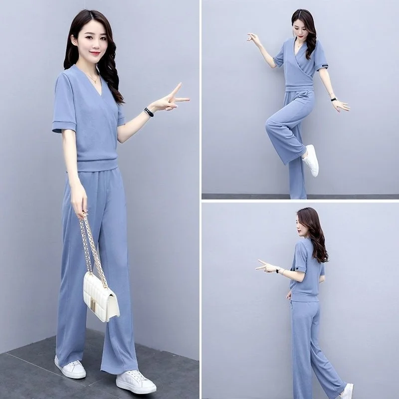 Women\'s Suit 2022 Spring Autumn New Korean Wide Leg Pants Long Sleeve Crop Tops Fashion Two Piece Set Elegant For Women Clothing