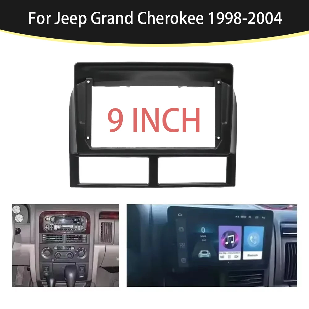 

Car Audio 9" Big Screen DVD Fascia Frame Adapter For Jeep Grand Cherokee 1998-2004 2Din Dash Installation Panel Kit