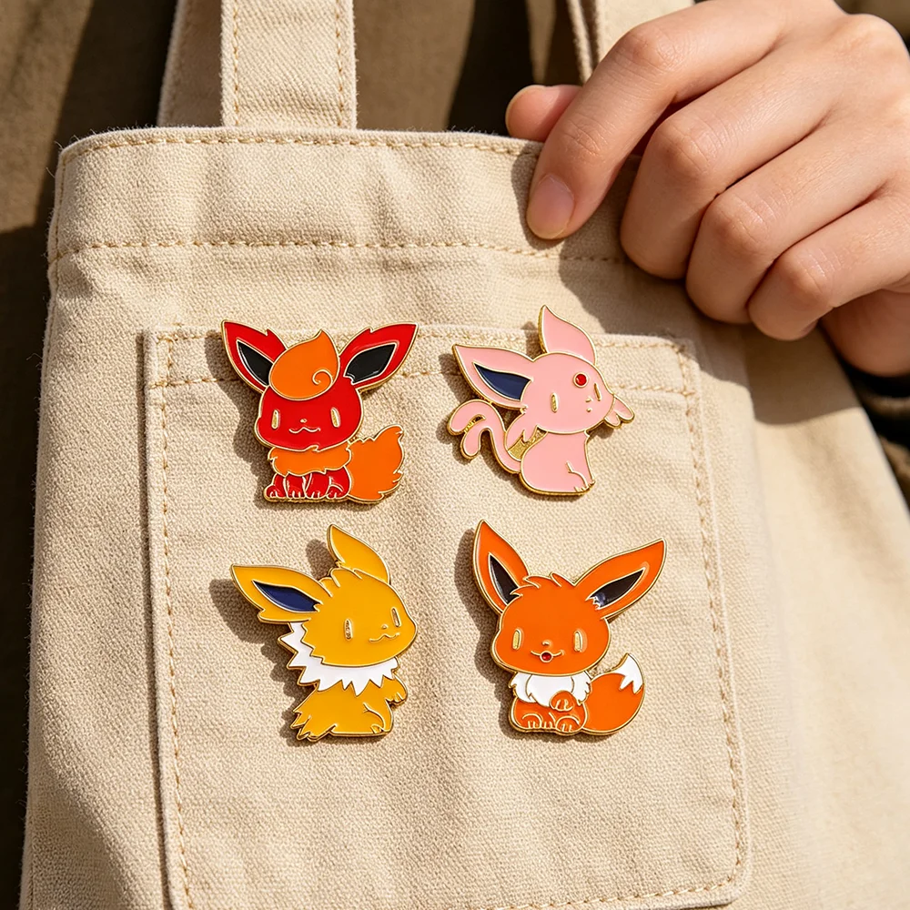 Juego de 8 pines esmaltados de Eevee, bonitos broches de metal con diseño de monstruos de dibujos animados, broches de anime para mochilas, regalos coleccionables.