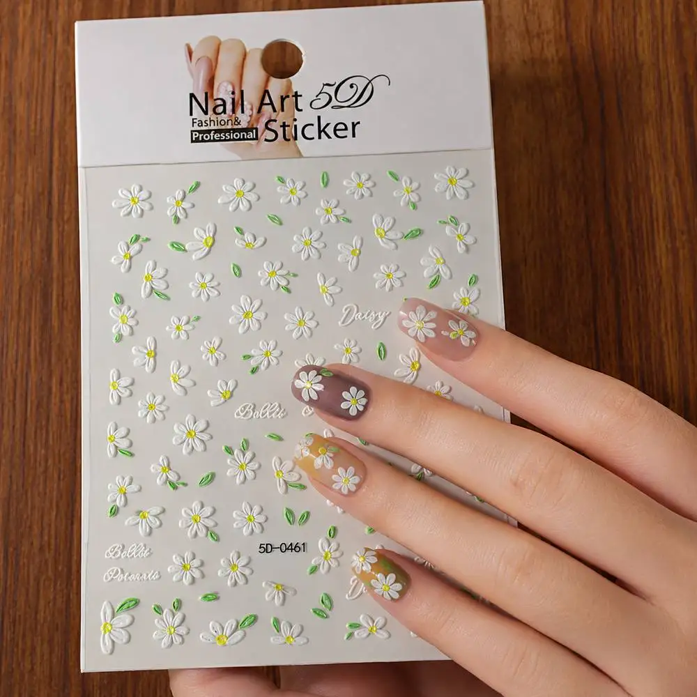 1Pc Clear Daisy Texture Nail Art Stickers Mixed Flowers Daisy Nail Decal Spring Style Daisy Nail Slider