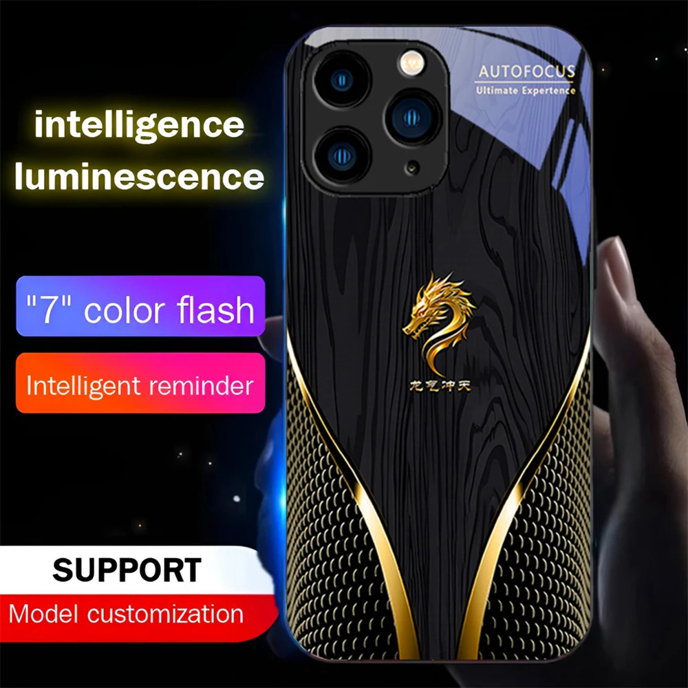 

Роскошные чехлы со светодиодной вспышкой и знаком золотого дракона, светодиодная вспышка, светящаяся стеклянная крышка для Samsung S25 S24 S23 S22 S21 S20 FE Plus Ultra