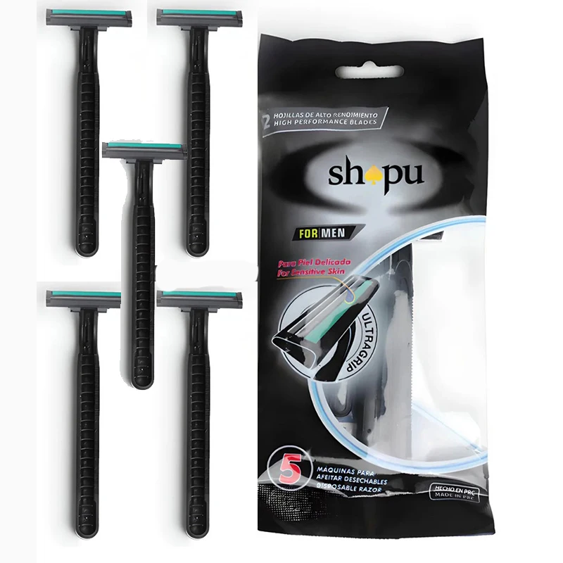 5Pcs/Pack 2-Layers Disposable Shaving Razor with lubricant strip Manual Safety Shaver Multipurpose Portable Bathing Hotel Travel - Image 3