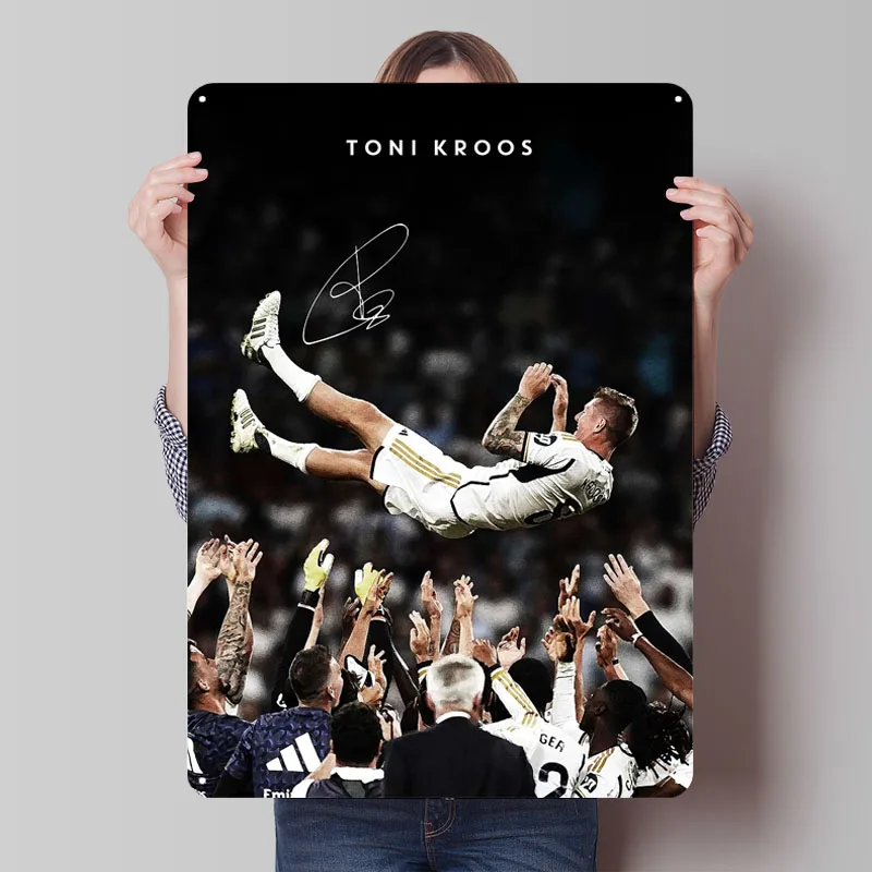 Toni Kroos Soccer Celebration Metal Signs Sport Poster Vintage Metal Plate Custom Tinplate Sign for Wall Art Decoration Retro