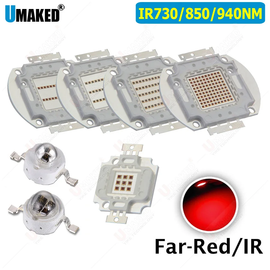 High Power Intensity Led Chip Infrared Far Red Light Bulb Lamp Bead 3W 5W 10W 20W 30W 50W 100W Smd Cob 730Nm 850Nm 940Nm Ir Led