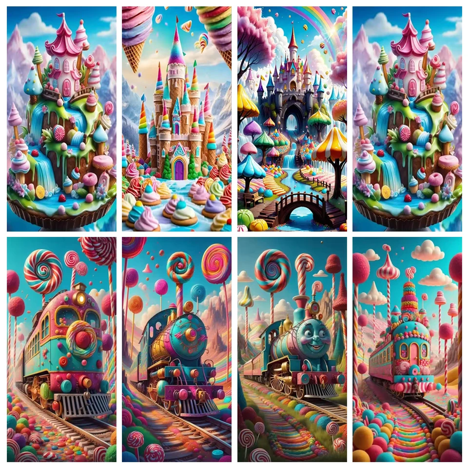 Cute Candy Lollipop Castle 5D Full Diamond Painting Kit Cartoon Ice Cream House DIY Drills Mosaic Embroidery Cross-stitch Poster