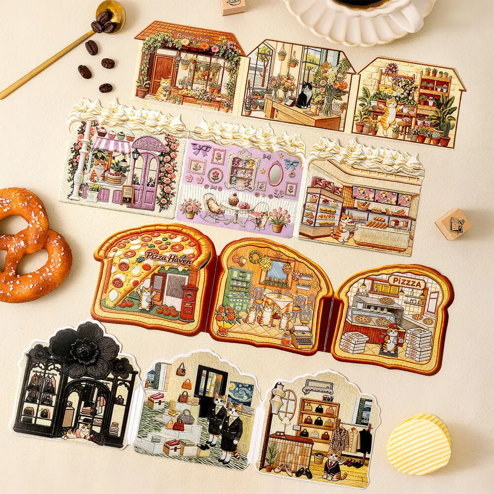 Card Lover 4 Pcs [Afternoon Cottage Series] Landscape Stickers Flower House Elegant Wardrobe Toast Journal Stationery Decor