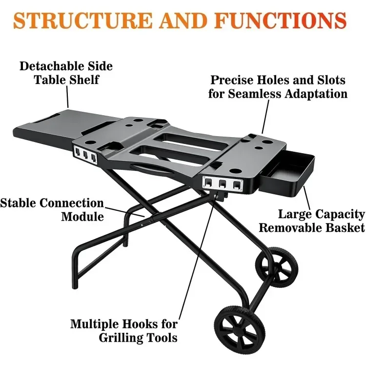Portable Grill Table for Ninja Woodfire Ou，Grill Stand for Ninja OG700 OG701 OG751BRN OG705 OG750 Series