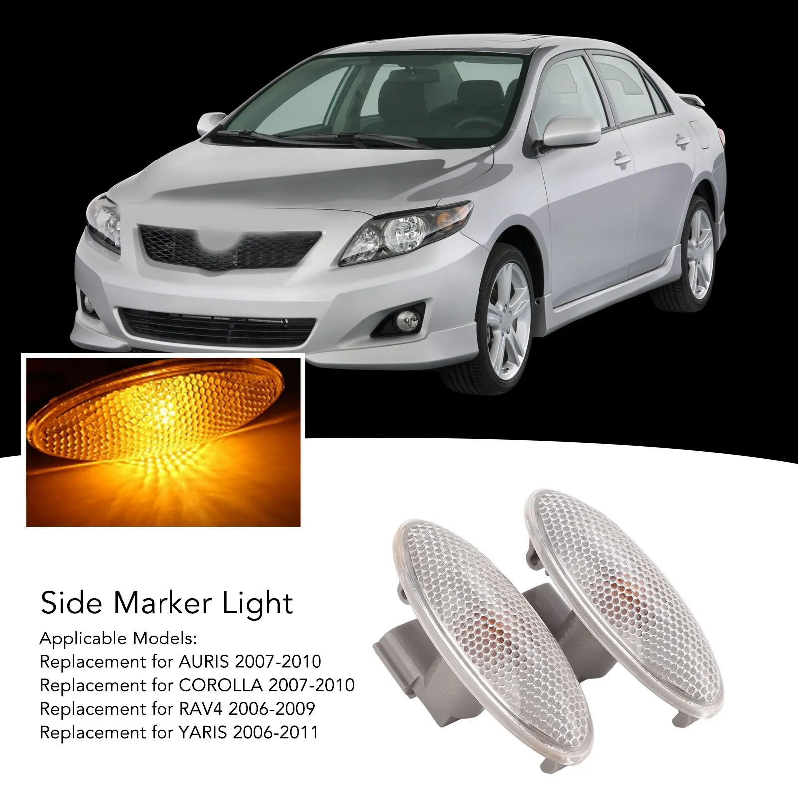 2pcs Side Marker Light Amber Turn Signal Lamp Replacement for Corolla Camry Yaris RAV4