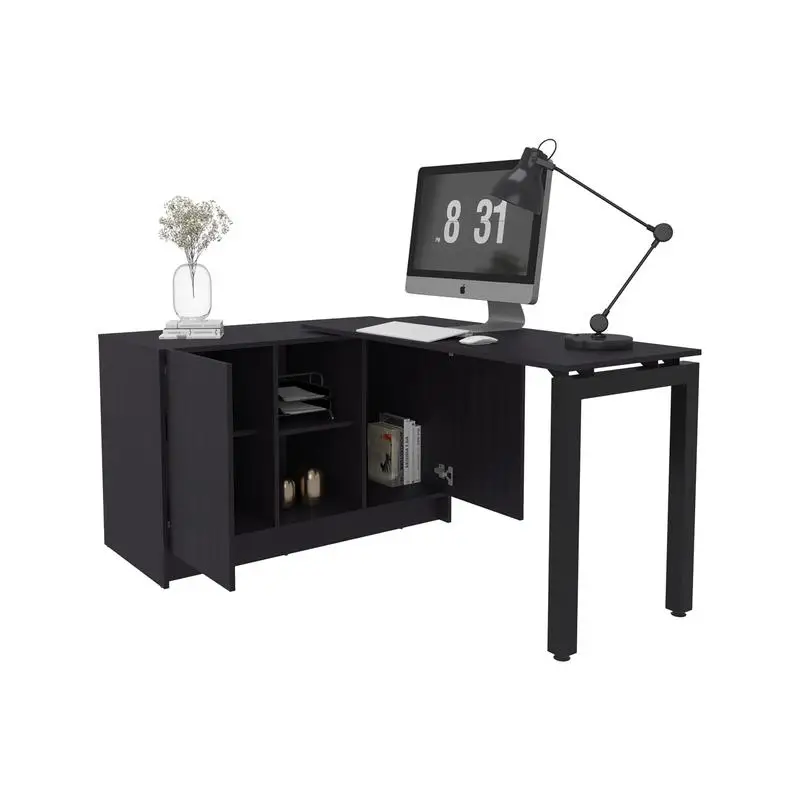 72-Inch Adjustable Desk, Compact Workstation With Storage for Home Office or Studio, Multi-Directional Design