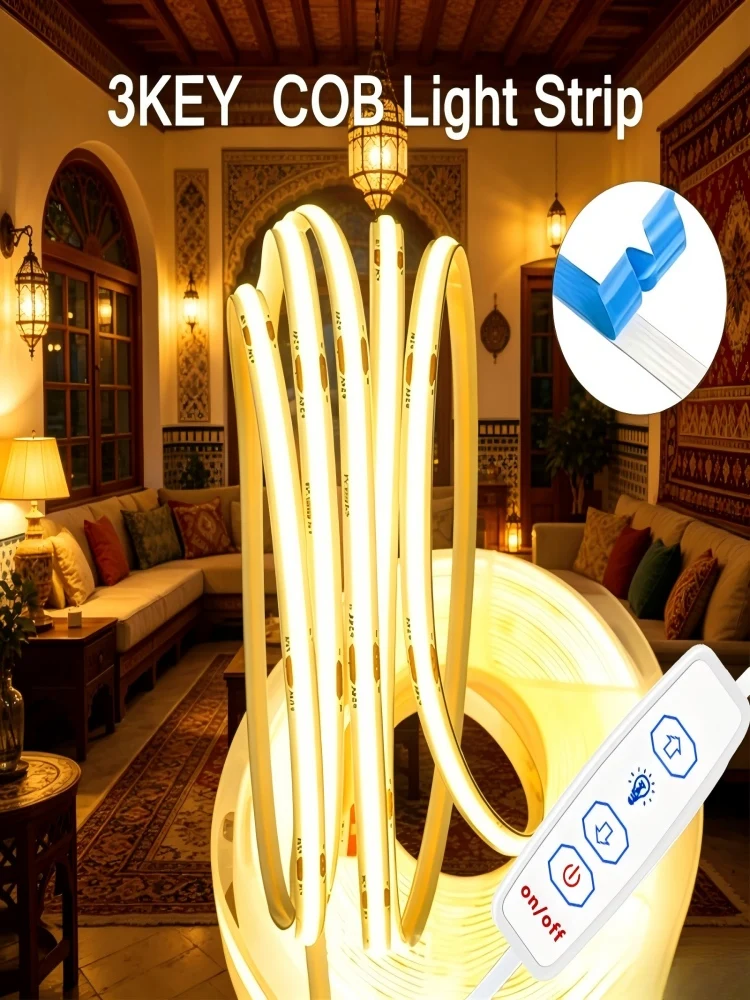 1 Rolle LED-Lichtstreifen mit Dreifach-Dimmer, Niederspannung 5V, keine Lichtpunkte, flexibler COB-LED-Streifen, USB-betrieben, einfacher Dreifach-Schalter, einstellbare Lichtstärke, geeignet für