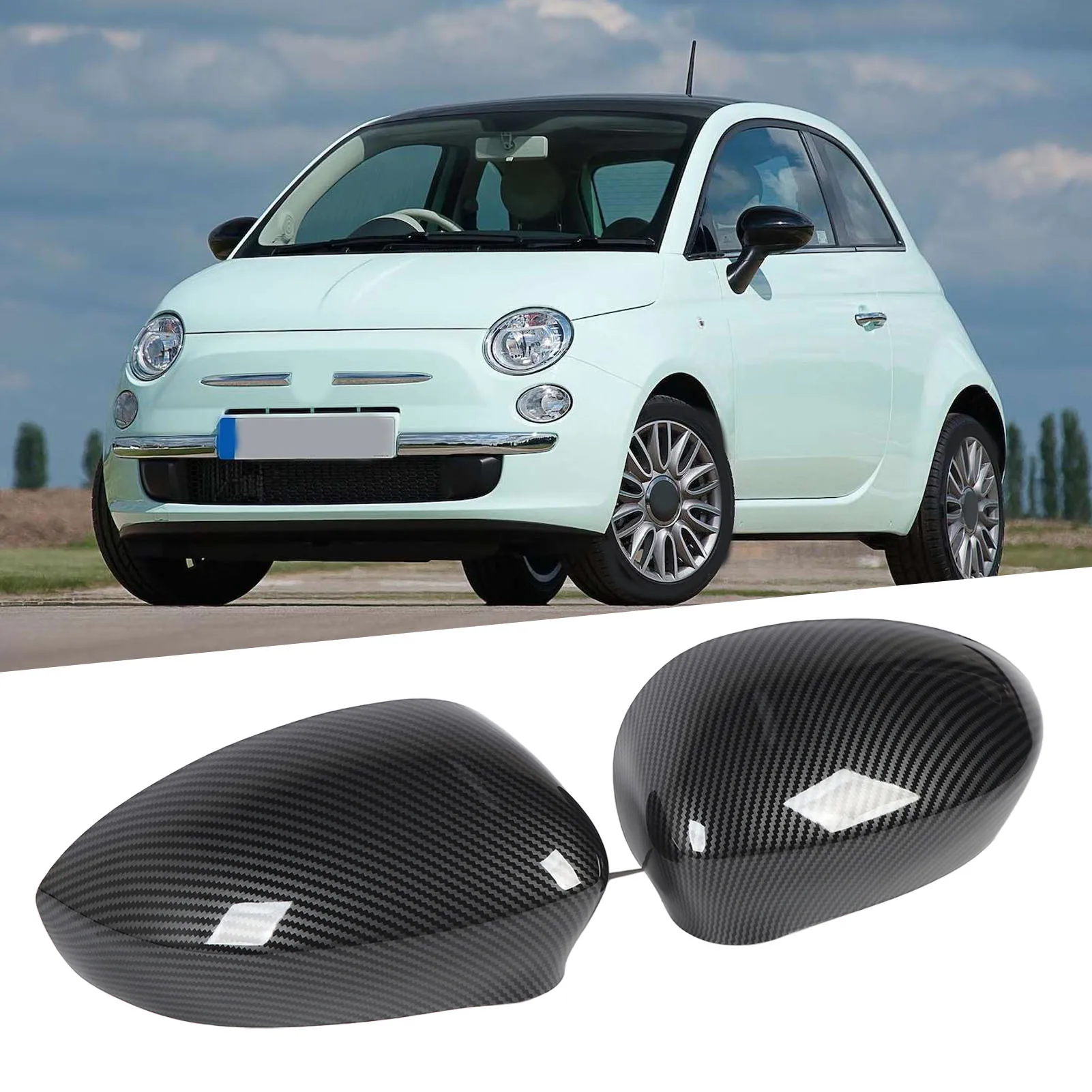 2 Pcs Door Side Rearview Mirror Cover Cap Left Right Wing Mirror Cover Replacement for Fiat 500 2007 to 2020