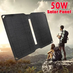 50W ETFE Folding Solar Panel Waterproof Outdoor Hiking Solar Charger Solar Panels for Mobile Phone Power Bank Camera Tablet Pc