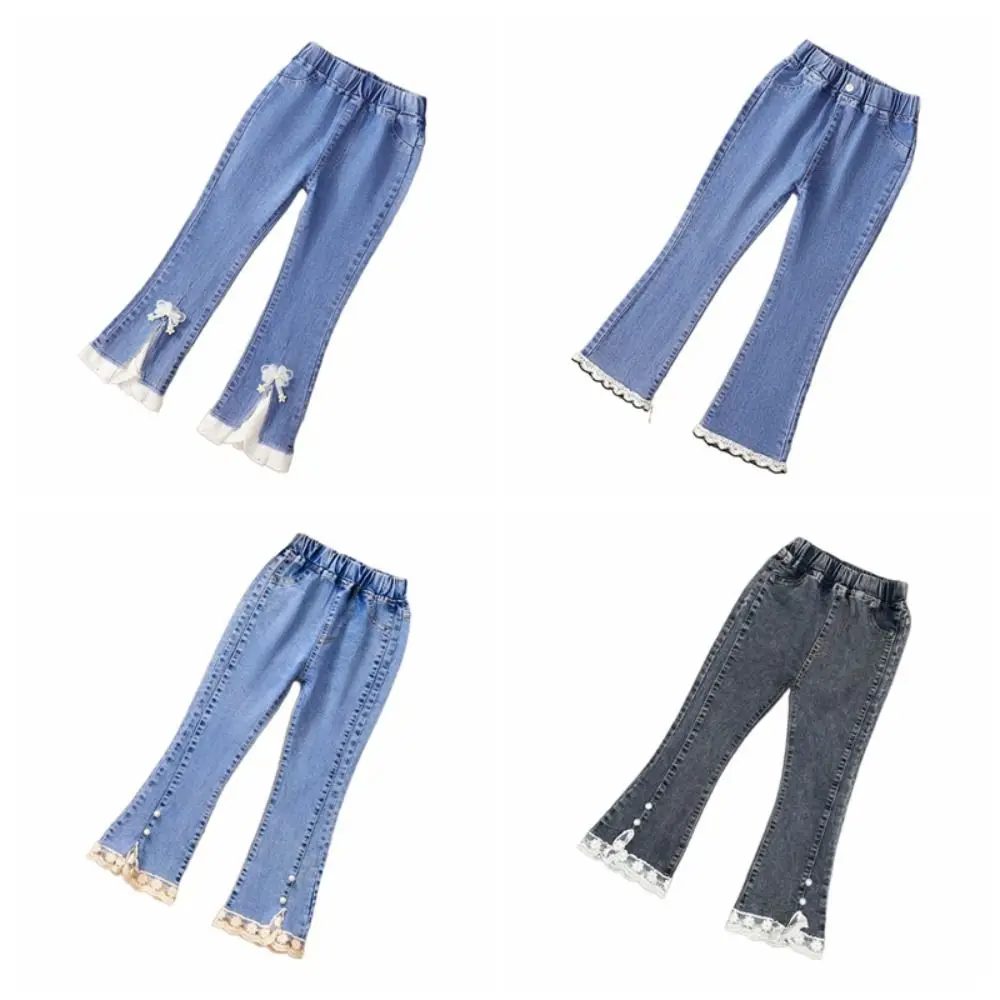 Jean en Denim avec nœud en dentelle Y2k, ample et irrégulier, pantalon à cloche pour adolescentes, vêtements à jambes larges, pantalon de Cowboy fendu pour filles, fête