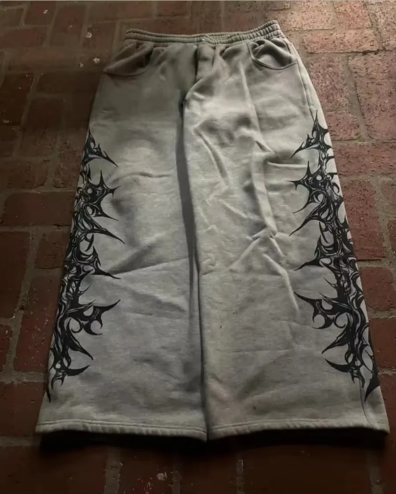 2026 Y2K Gothic Retro Harajuku Printing Loose Elastic Waist Straight Pants Hip-Hop Casual Joker Street Wear Men Women Kids