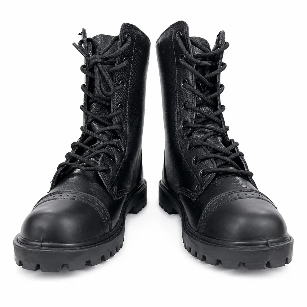 

British High-Top Black Leather Motorcycle Boots Thick-Soled Non-Slip Tooling Boots Retro All-Match Knight Boots