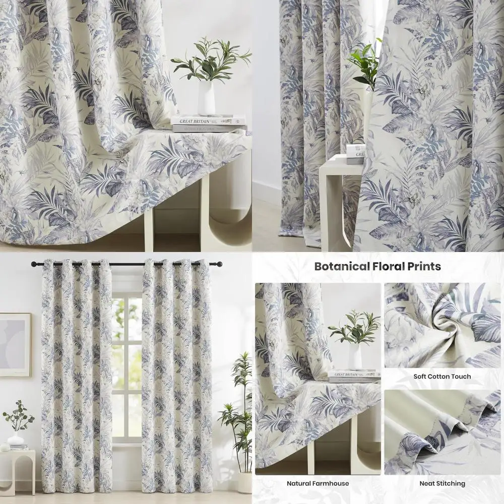 

96 Long Cotton Floral Blackout Curtains, Purple, 52x96, 2-Panels, Thermal Insulated for Living & Bedroom