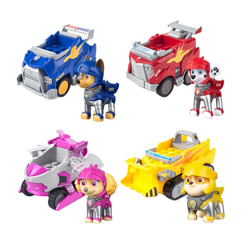 Genuine Paw Patrol Vehicle Rescue Knight Chase Skye Marshall Pull Back Cars Playset Building Blocks Action Figure Children Toys