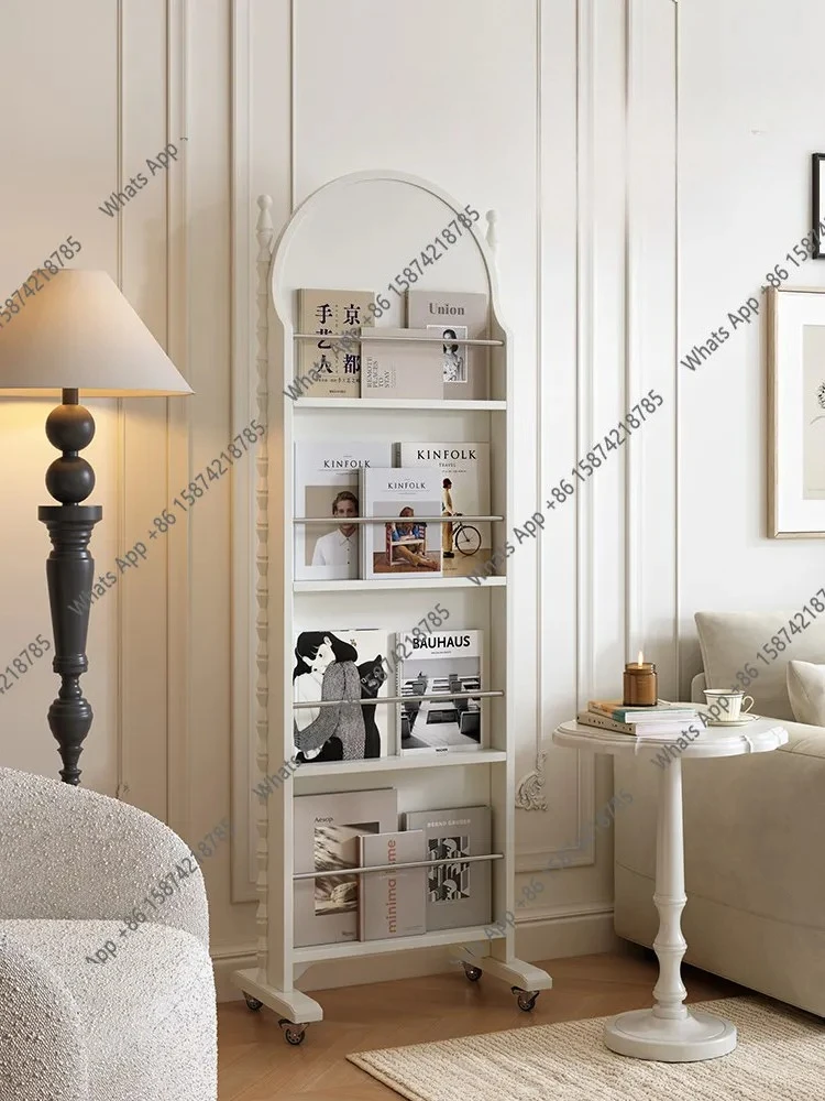 K Magazine And Newspaper Rack, Dual-purpose Movable Floor-to-ceiling Full-length Mirror French Solid Wood Full-body Mirror,