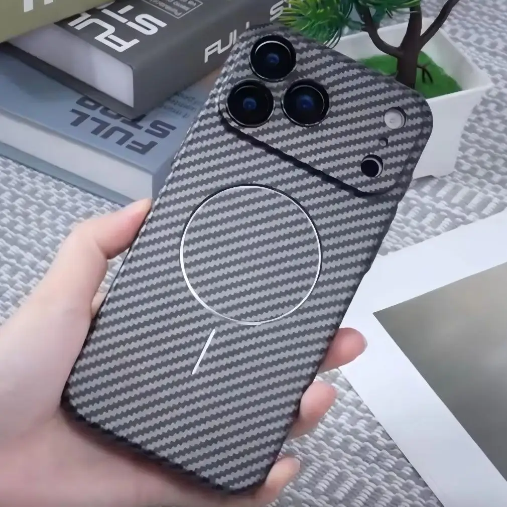 Camera Protect Carbon Fiber Pattern Magnetic Case For iPhone 17 16 15 14 13 12 Pro Max Plus For Magsafe Wireless Charge Cover