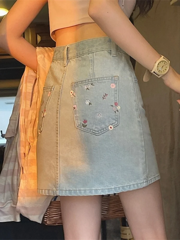 

Юбка-трапеция с цветочным принтом и высокой талией, женская джинсовая юбка-футляр, облегающая, стройнящая, скрывающая бедра, для повседневной носки