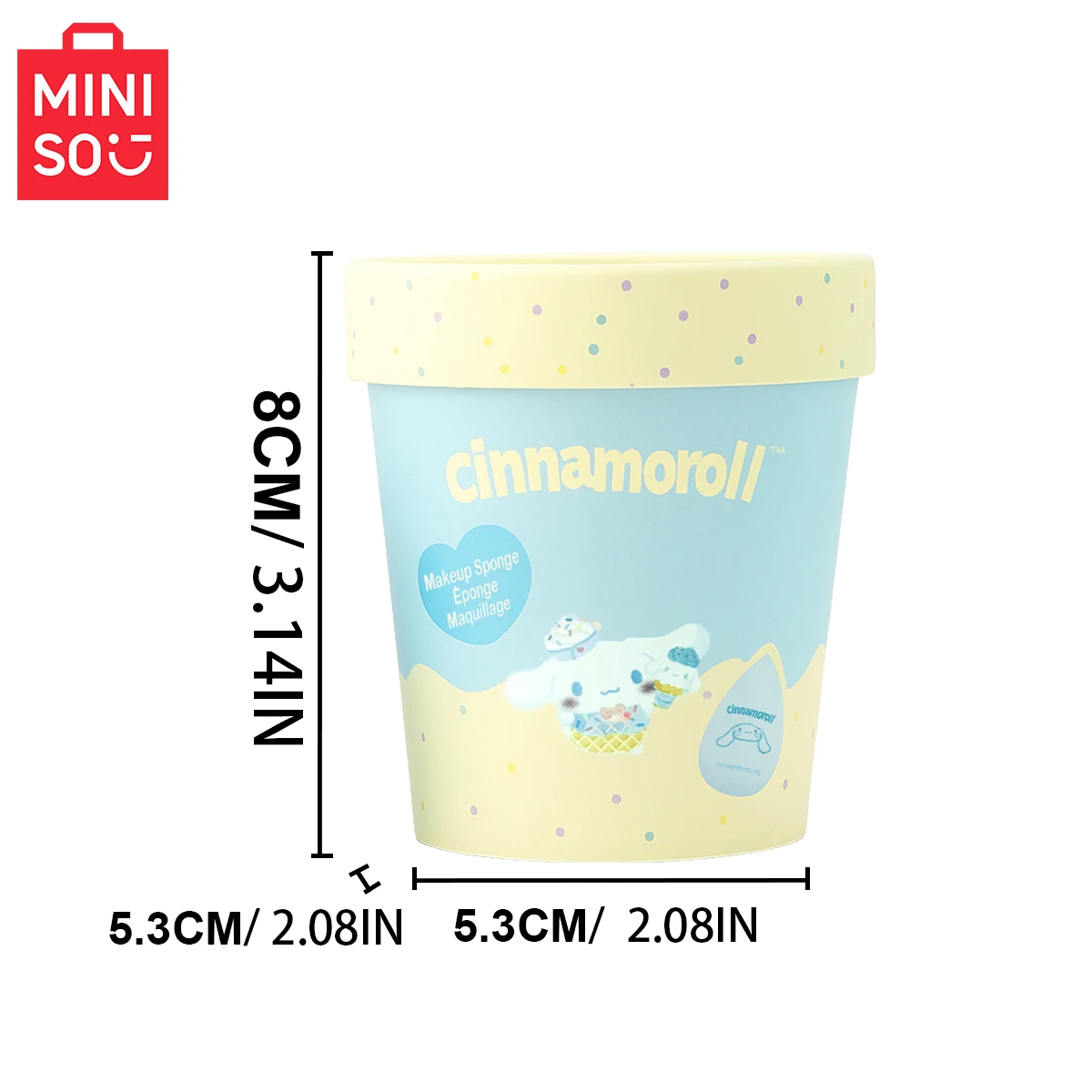 MINISO Hello Kitty et Friends Snack Shop Tasse de stockage de crème glacée Oeuf de maquillage 1 paquet Outil de maquillage facile à appliquer longue durée
