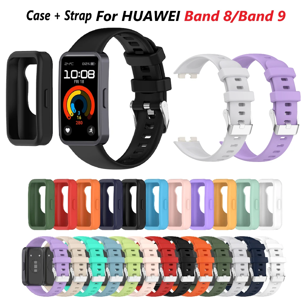 

Silicone Strap + Case Cover for Huawei Band 9 8 NFC Soft Waterproof Sport Fashion Band8 Band9 Smart Watch Wristband Case Tpu