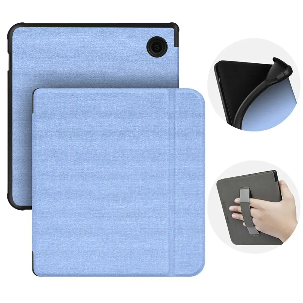 Handhalterung N873 Smart Case Auto Wake/Sleep TPU-Schutzhülle Leinen-Textur Stoßfest für Kobo Libra H2O