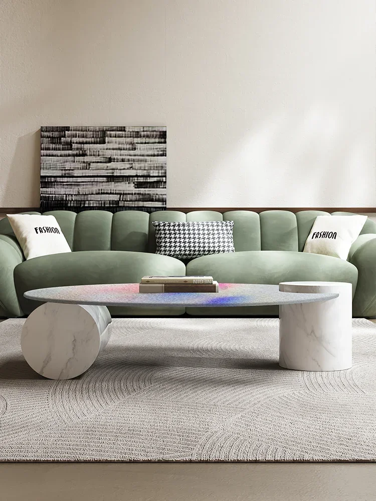 Italian light luxury marble colored water wave glass coffee table modern simple living room designer creative round tea table