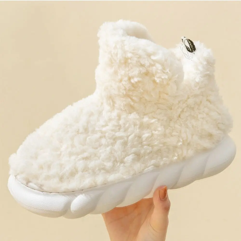 1Pair Lovely Fluffy Fleece Booties Soft Non-Slip Snow Boots Thickening Slip-On Booty Slipper Woman