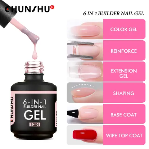 CHUNSHU TPO Free 6 IN 1 Extension UV Gel Polish In A Bottle Builder Nail Gel Rubber Base Coat Semi Permanent Nails Art 15ML