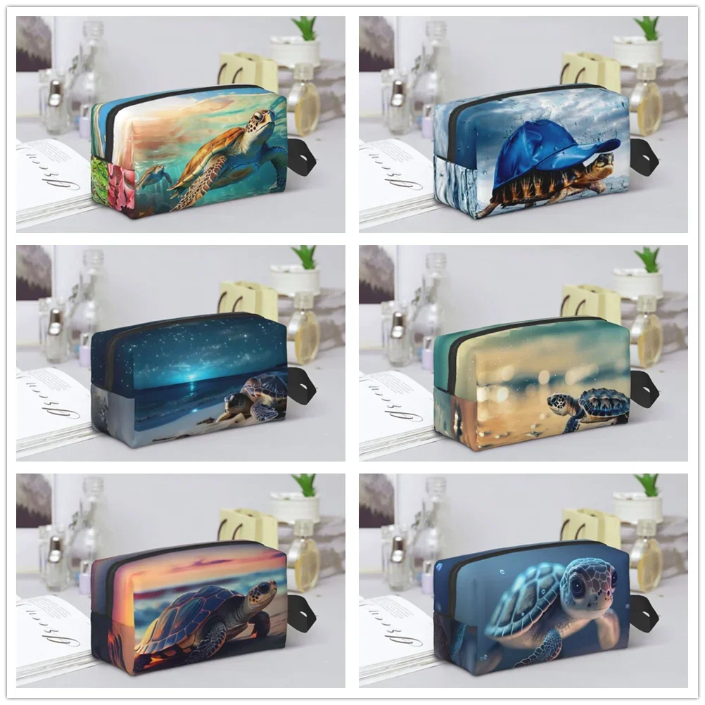 Beach turtle cute animal Makeup bag Ladies Zipper large print travel storage Toiletry bag Pen bag Suitable gifts