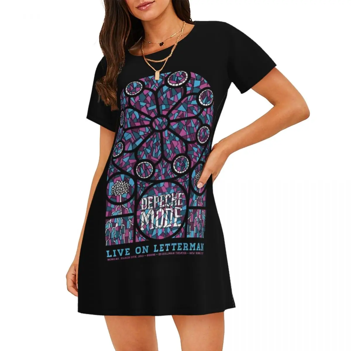 

Custom Depeches Cool Mode Womens Short Sleeve Sleepshirt Electronic Band Nightdress For Shopping Travels Sleepdress