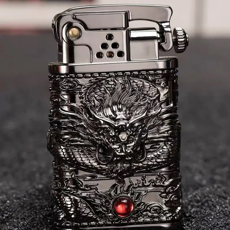 Zorro Creative Retro Engraved Panlong Kerosene Lighter One-piece Ejection Press Ignition Windproof Lighter Men's Smoking Gift