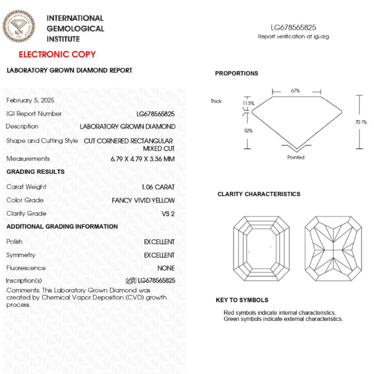 Fancy Yellow Radiant Cut Lab Created Diamond 0.5-3.0ct HPHT/CVD Yellow Loose Diamond IGI Certificate Diamond For Custom Jewelry