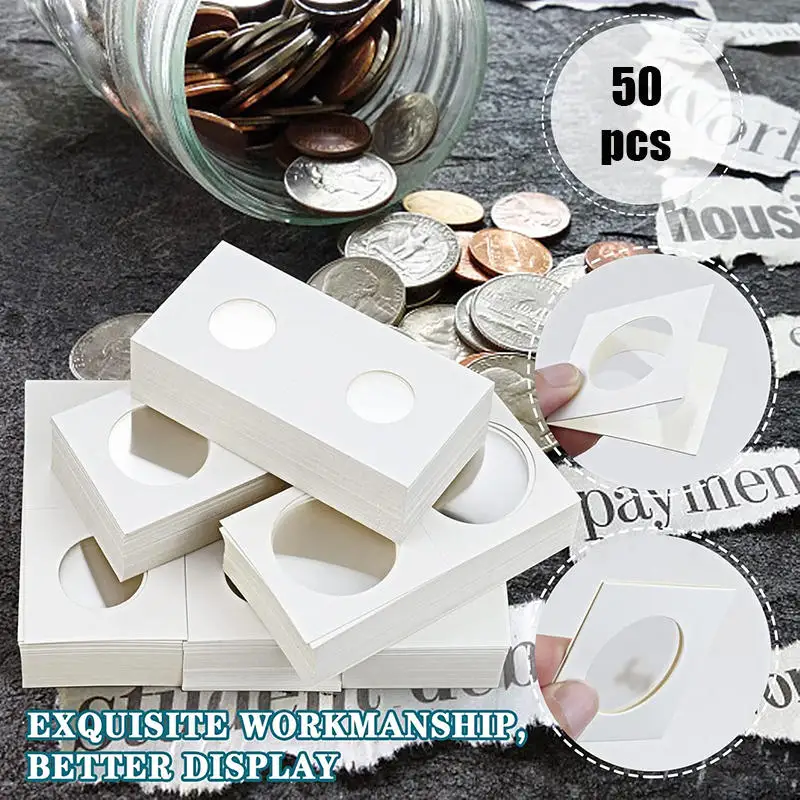 50pcs 20.5mm-40mm Square Coin Holders Coin Album Collection Paper Flip Cardboard Case Storage Stamp Holder Cover