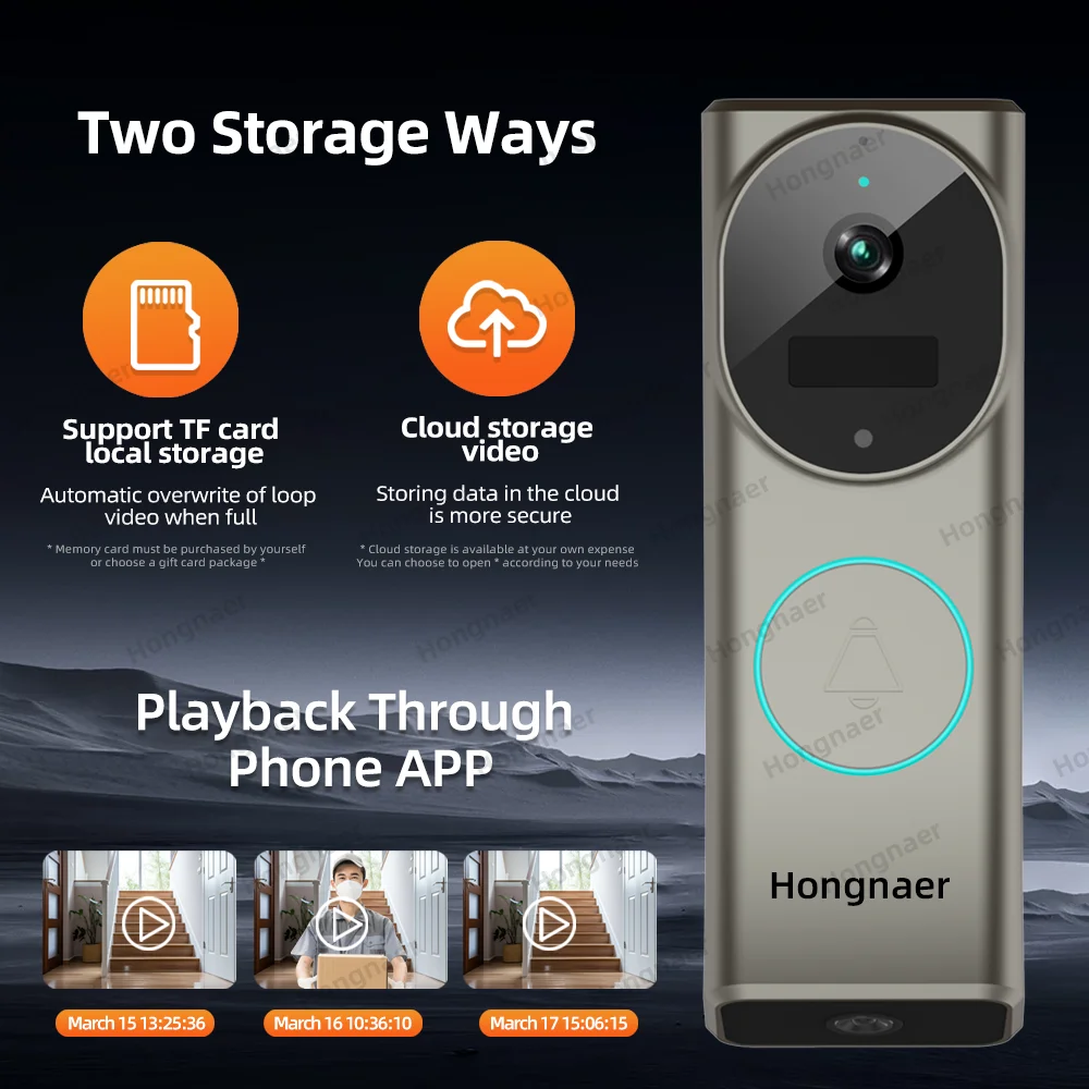 Hongnaer 4MP 2K 2 เลนส์ iCam365 2 Way Intercom Apartment Home Security WiFi แหวนสมาร์ทประตู Bell ไร้สาย WiFi Video Doorbell