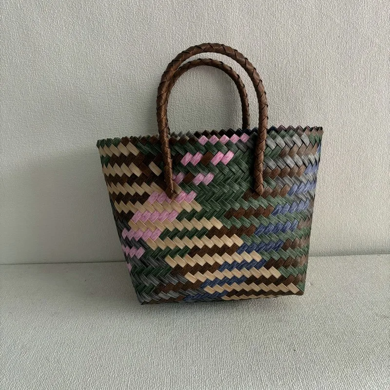

Handmade Woven Beach Weaving Basket Large Capacity Handheld Souvenir Gift Bag Small Square Crochet Bag For Women Lady Girl