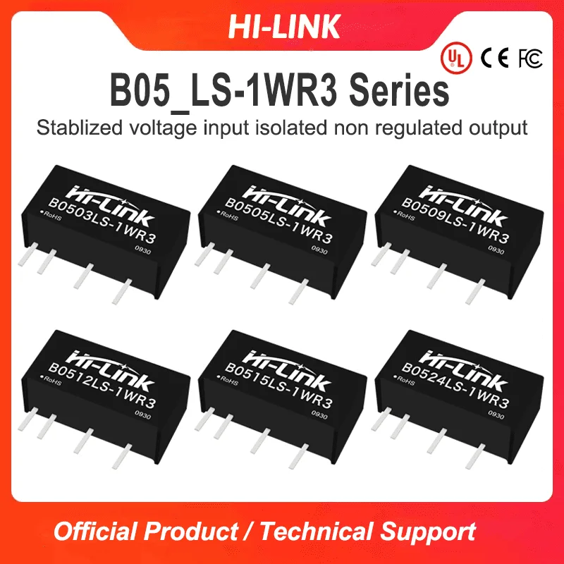 B0505LS B0512LS 1W Standard Pin SIP Circuit Transducer 1500VDC Separation Auto Reset Short Circuit Shield 0 025W No Load Draw