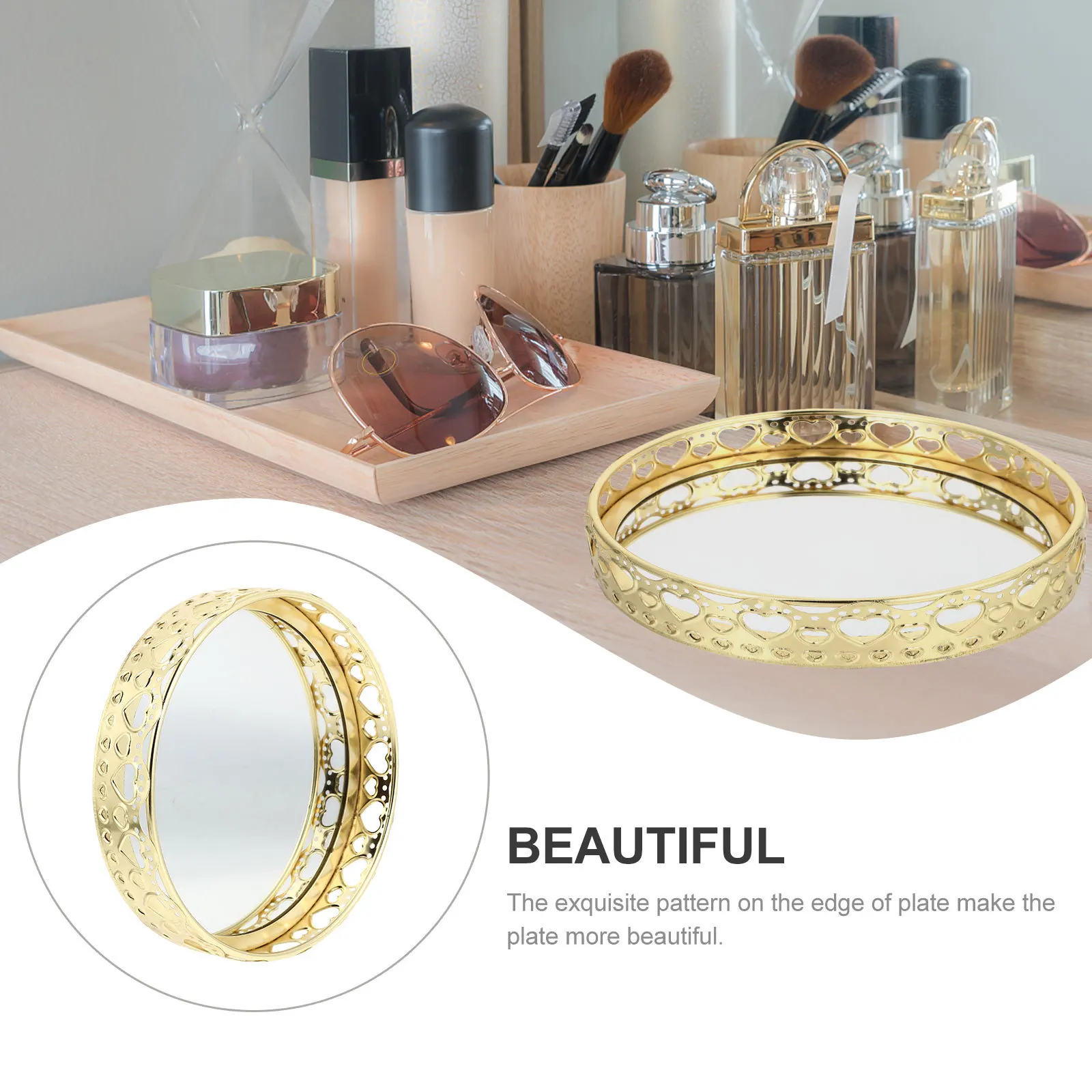 

1Pcs Glass Mirror Cosmetics Tray Jewelry Storage Plate Display Holder Multipurpose Decoration Cosmetics Tray