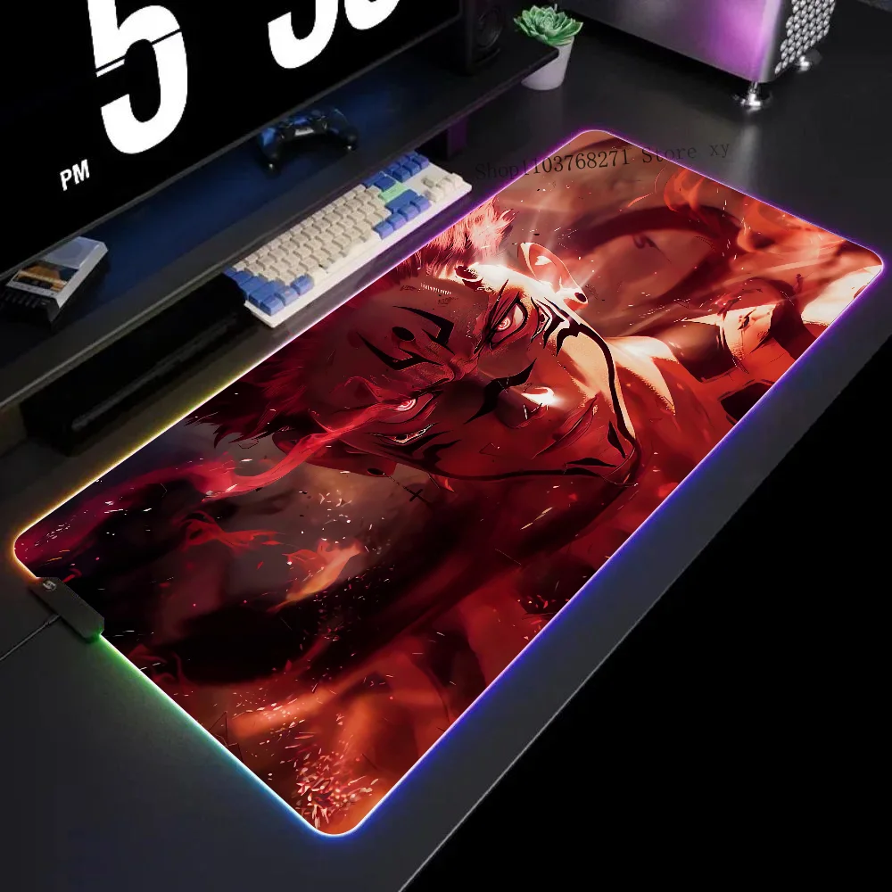 Sukuna Ai Jujutsu Kaisen Mousepad XXL RGB Gaming Mouse Pads HD Black Gamer Accessories Large LED