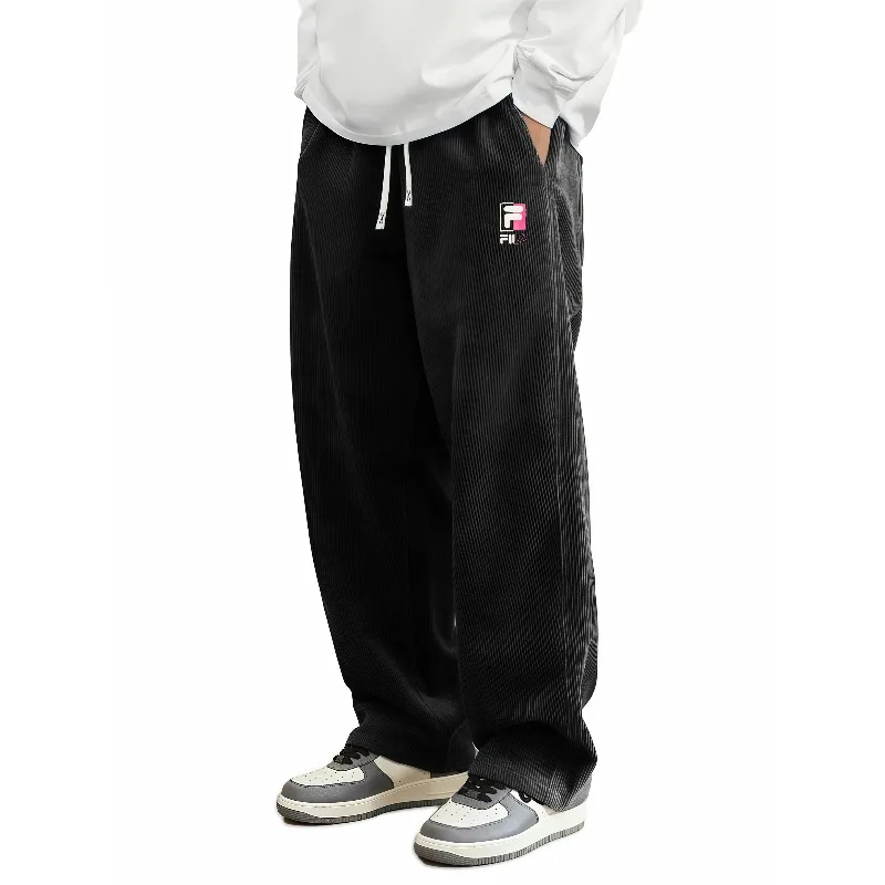 Hot Trendy Male Corduroy Straight Loose Pants Retro FILA Graphic Elastic Drawstring Casual Trousers Two Side Pockets S-4XL