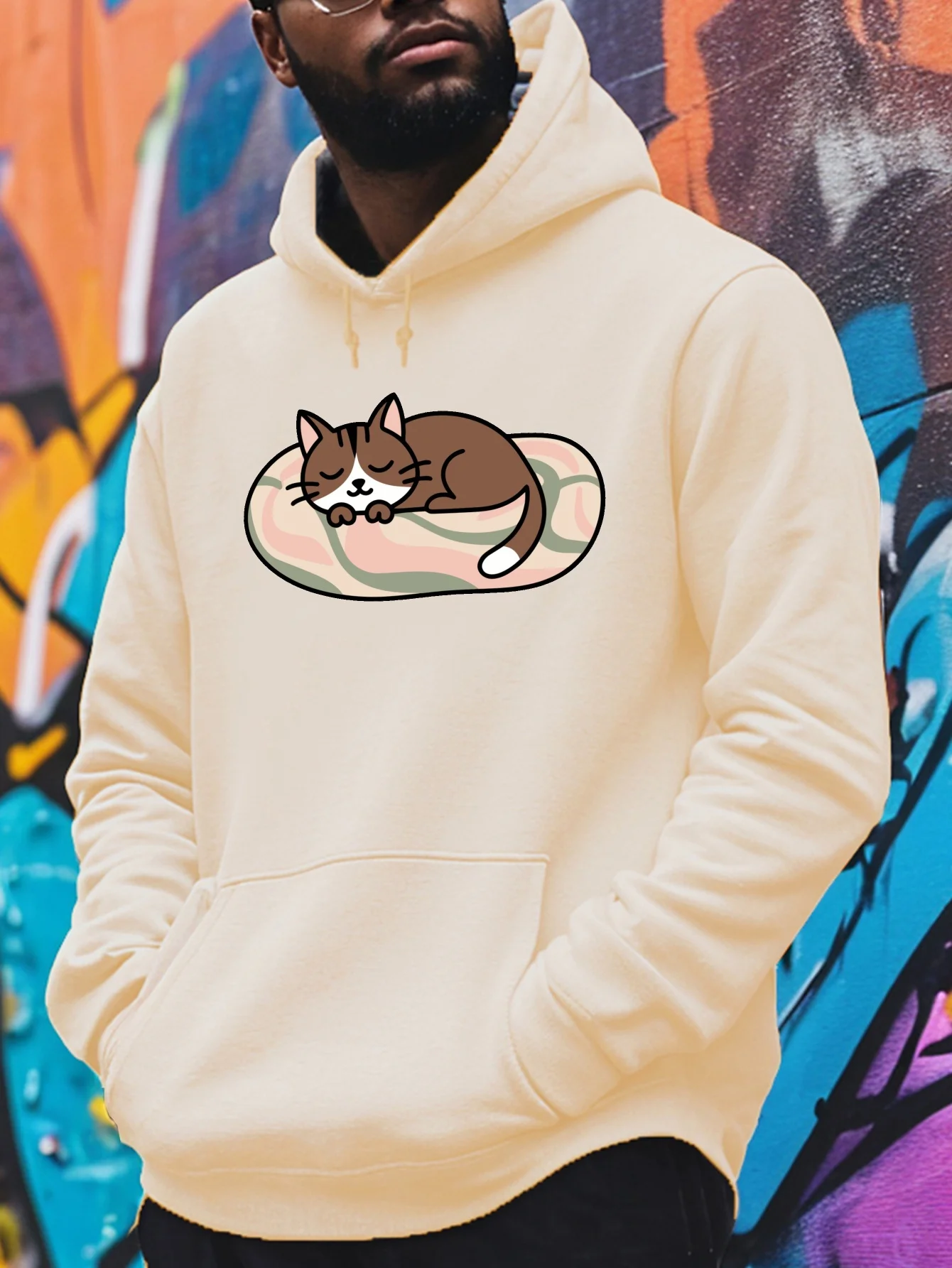 

Мужская черная толстовка с рисунком милого кота — повседневная толстовка с длинными рукавами на осень и зиму, идеальный подарок для любителей кошек, повседневная