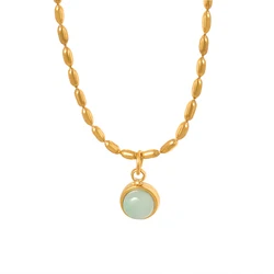 2023 New Stainless Steel Gold Color Headpiece Korean Palace Vintage Natural Stone Rice Pearl Chain Necklace