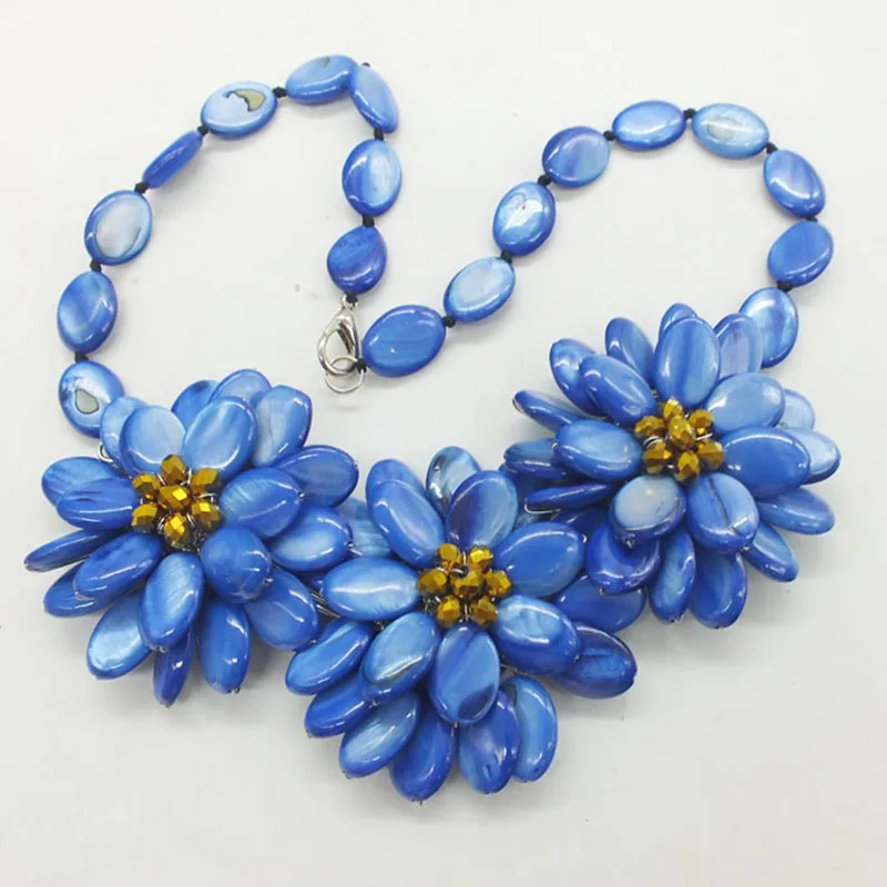 Elegant, refined, royal blue Natural shell flower necklace. Latest Design Bridal Wedding Jewelry 20